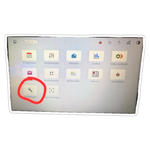 Toon app-menu met instellingen icoon aangewezen